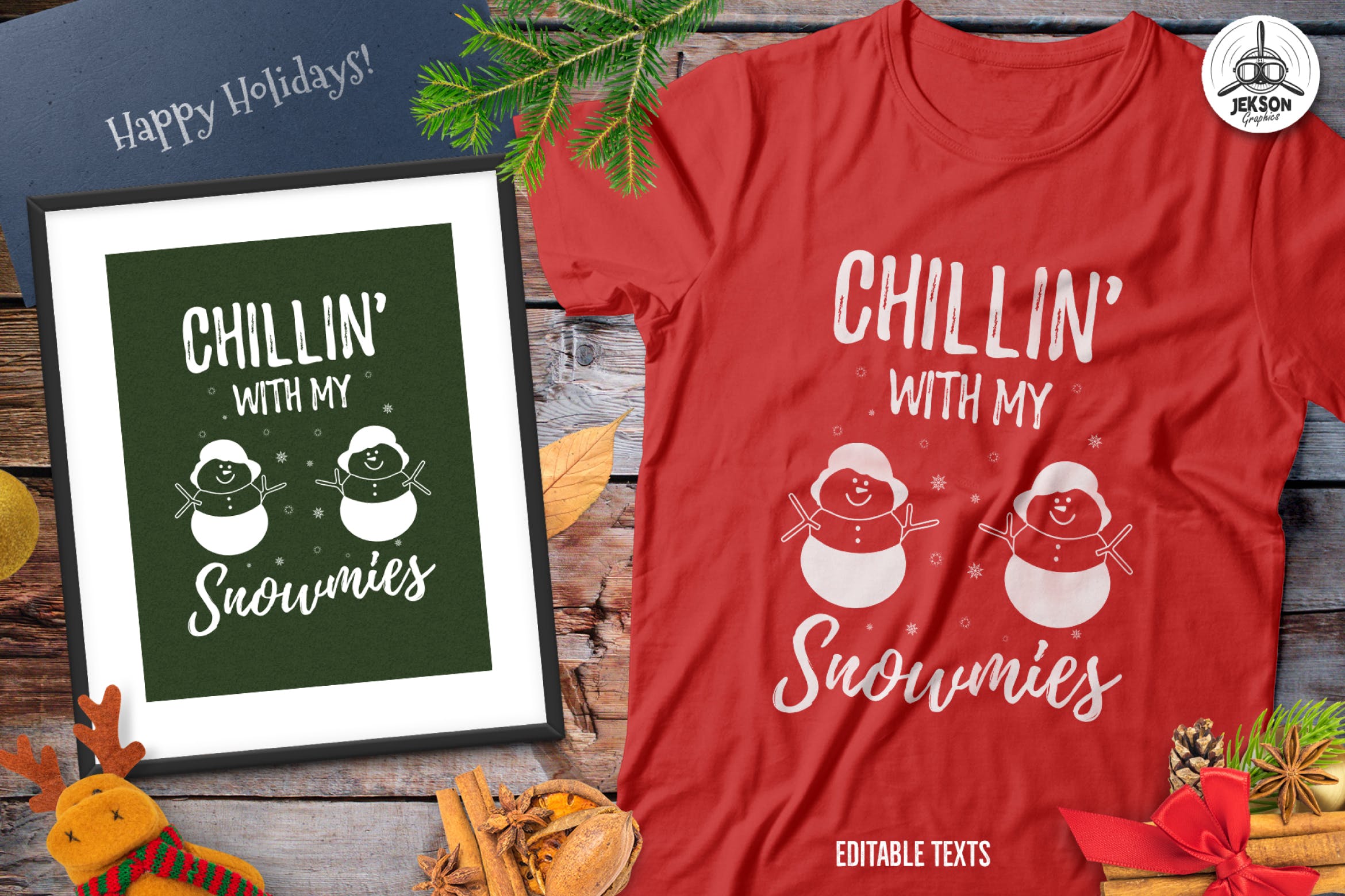 圣诞雪人毛衣T恤印花手绘图案设计素材 Christmas Snowman Sweater T-Shirt Xmas Retro Party插图