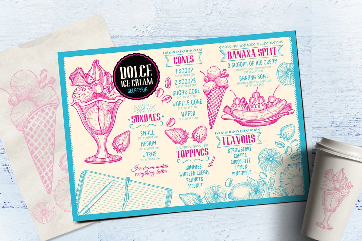 冰淇淋甜品店菜单设计模板 Ice Cream Menu Template插图