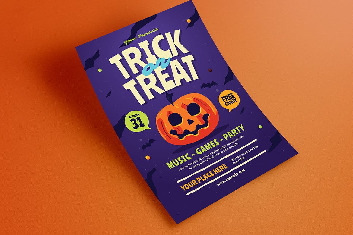 万圣节不给糖就捣乱主题活动海报传单设计模板 Halloween Trick or Treat Event Flyer插图(2)
