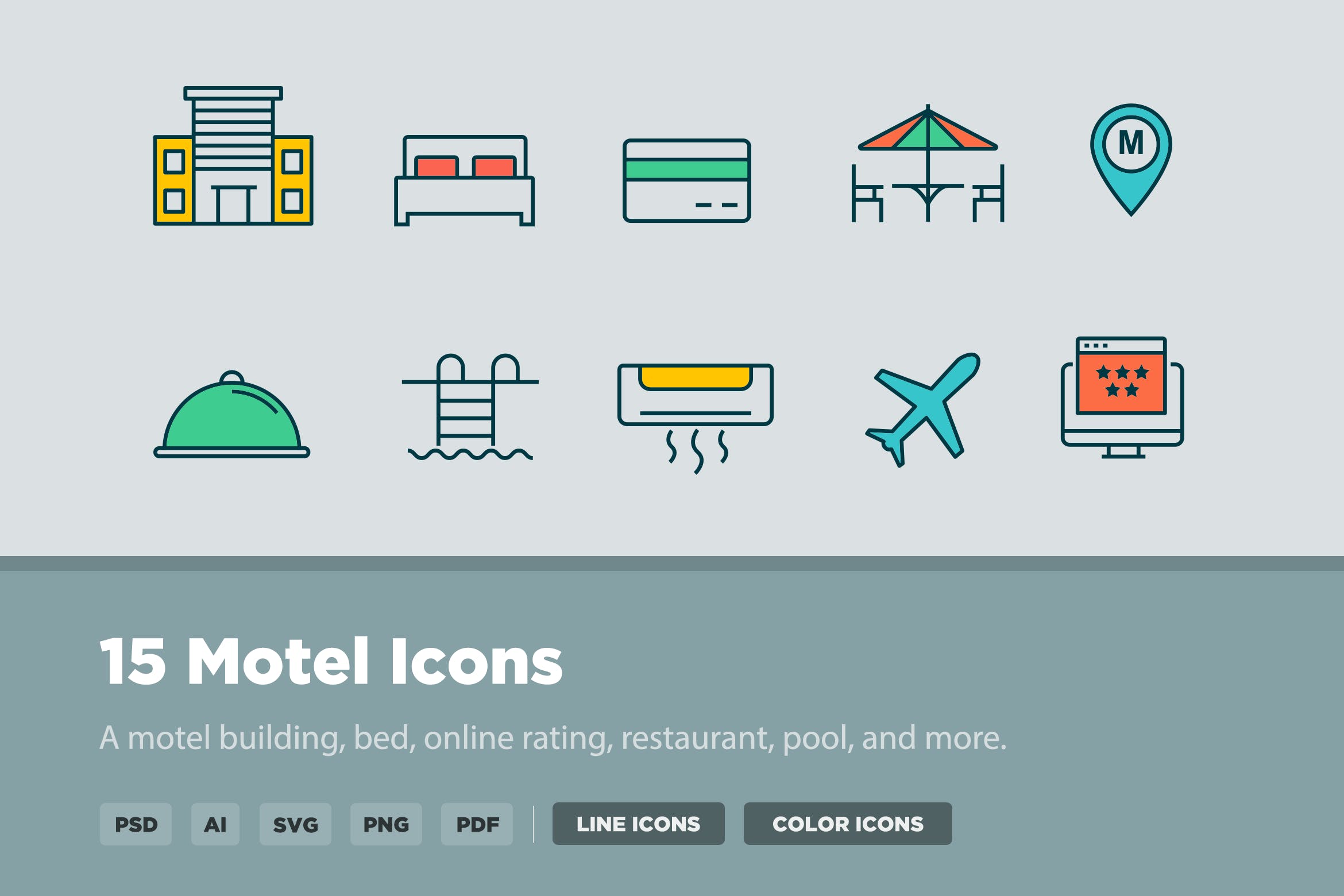 15枚汽车旅馆矢量图标素材 15 Motel Icons插图
