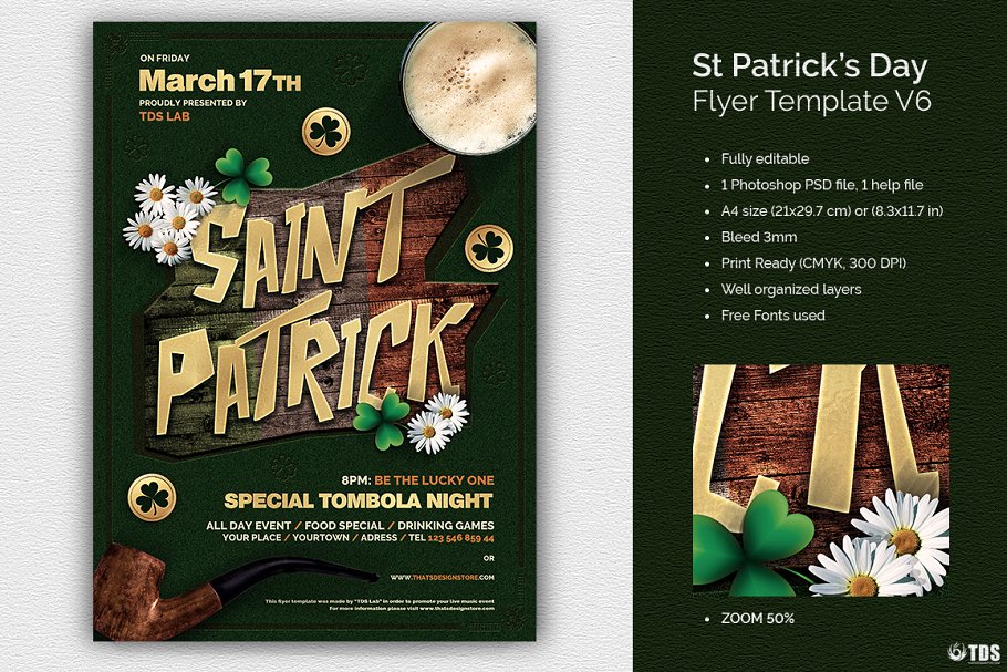 圣帕特里克节活动海报传单PSD模板v6 Saint Patricks Day Flyer PSD V6插图