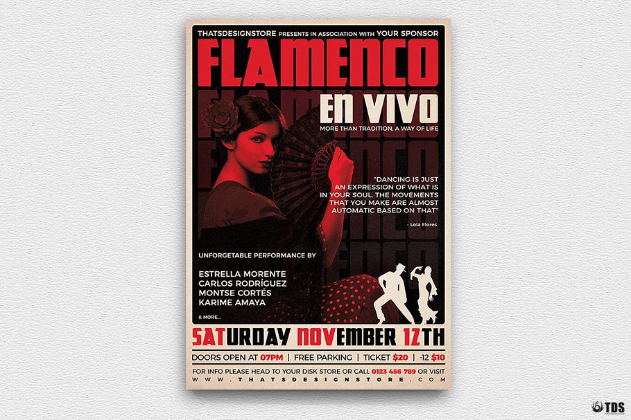 弗拉明戈吉他演奏宣传海报设计PSD模板V6 Flamenco Flyer PSD V6插图(1)