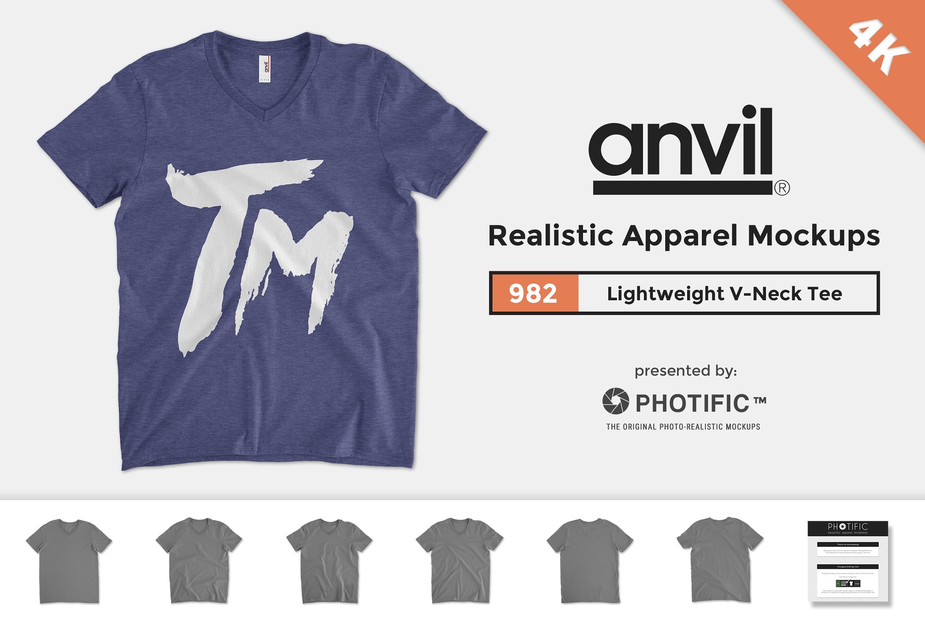 V领T恤样机模板 Anvil 982 Lightweight V-Neck T-Shirt插图