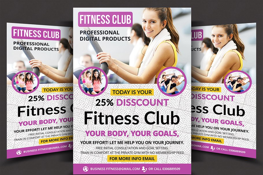 健身俱乐部海报宣传传单模板 Fitness Flyer插图