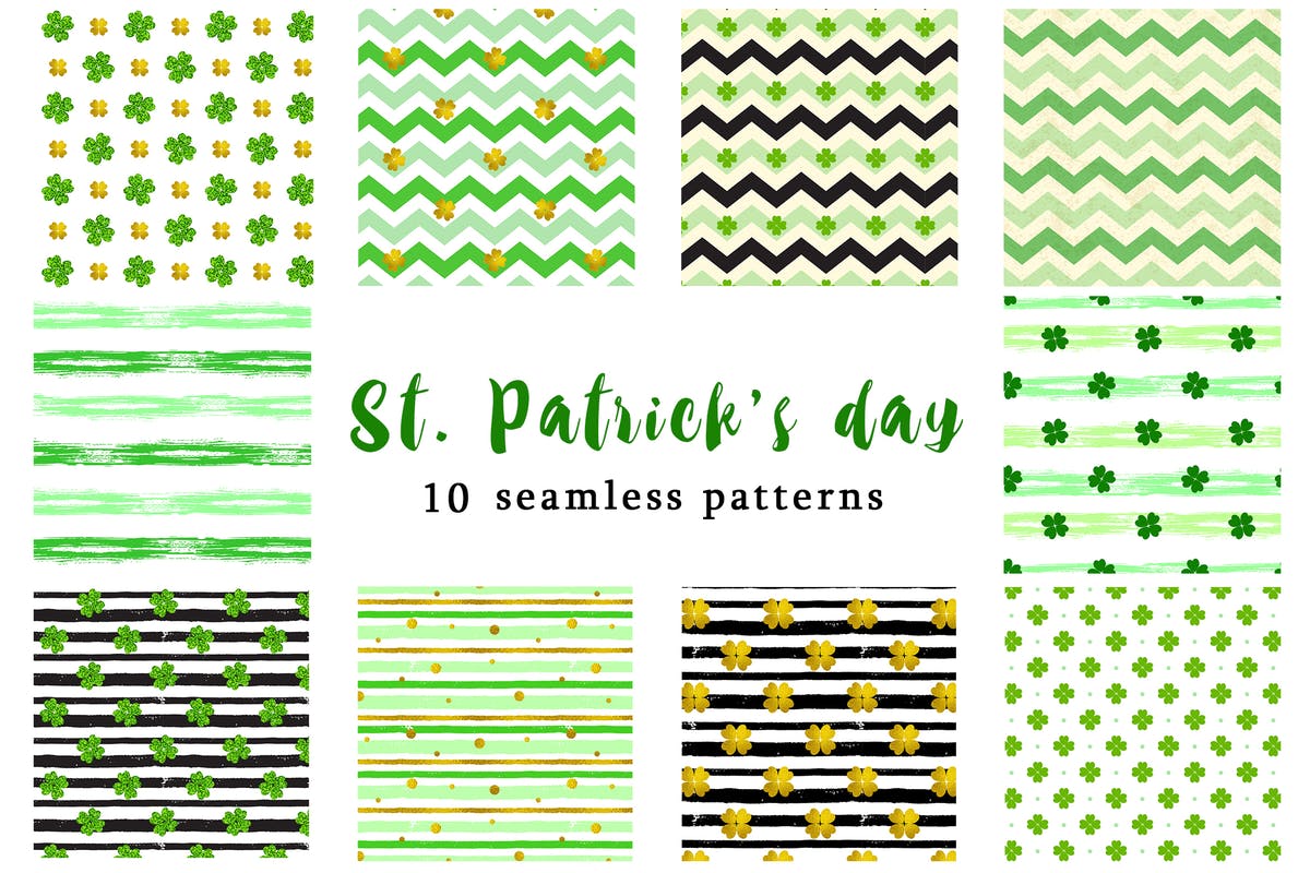 爱尔兰圣帕特里克节主题印花图案素材 Patterns for St. Patrick’s day插图