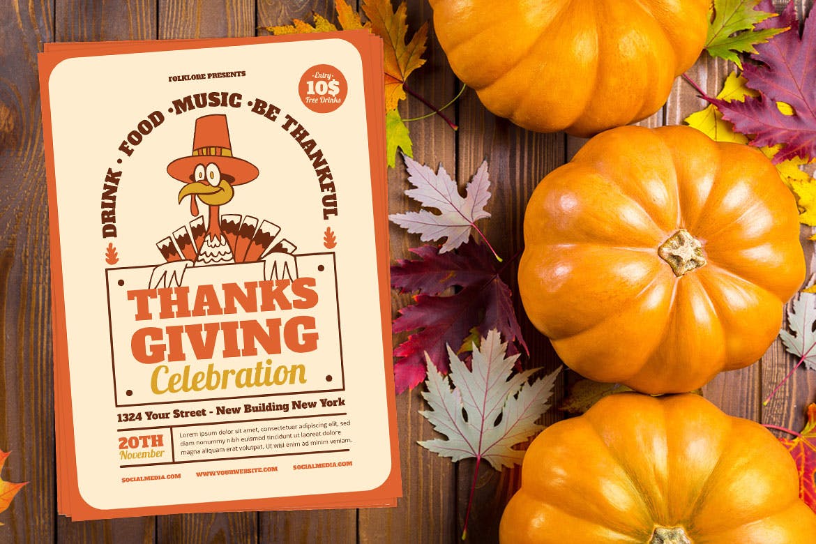 火鸡感恩节庆典活动海报传单设计模板 Turkey Thanksgiving Celebration插图(2)