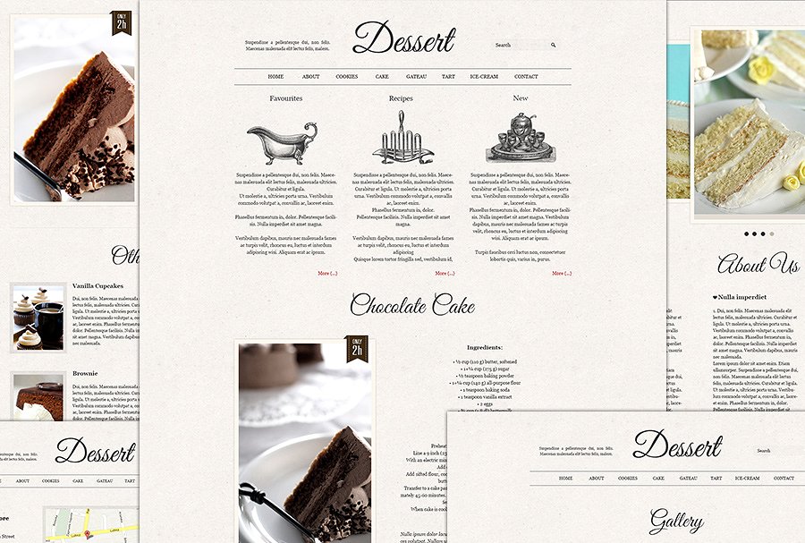 复古风格甜点品牌网站PSD模板 Dessert Retro psd files website插图