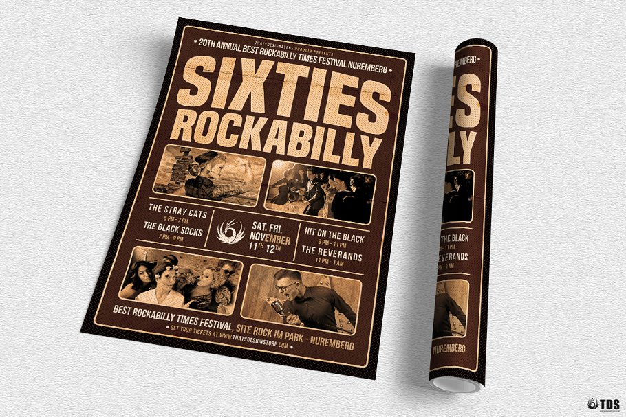 六十年代摇摆舞音乐会传单PSD模板 Sixties Rockabilly Flyer PSD插图(2)