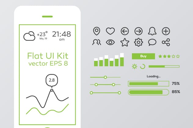 绿白配色扁平设计风格移动Web用户界面工具包 Green & White Flat Mobile Web UI Kit插图(3)