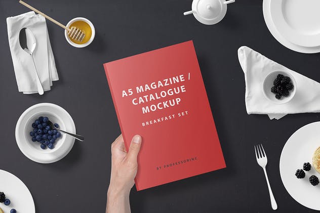 早餐场景A5杂志画册样机 A5 Magazine Catalogue Mockup – Breakfast Set插图(8)