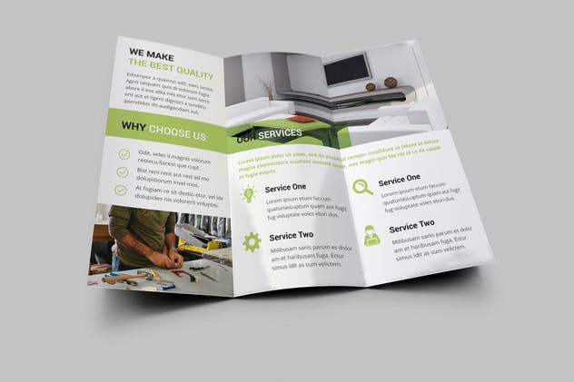 室内设计服务三折页传单模板 Interior Trifold Brochure插图(1)
