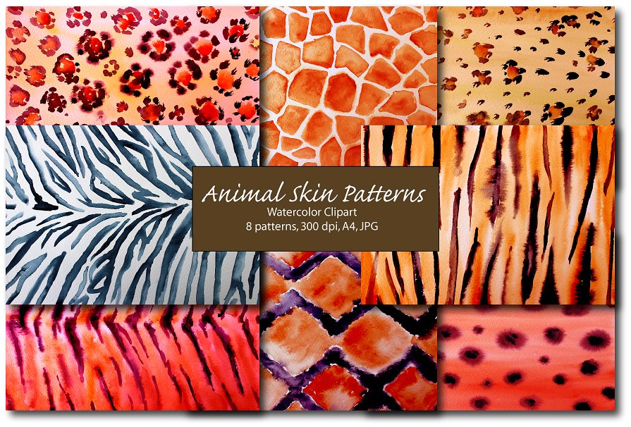 抽象水彩艺术动物皮肤图案 Watercolor animal skin pattern插图