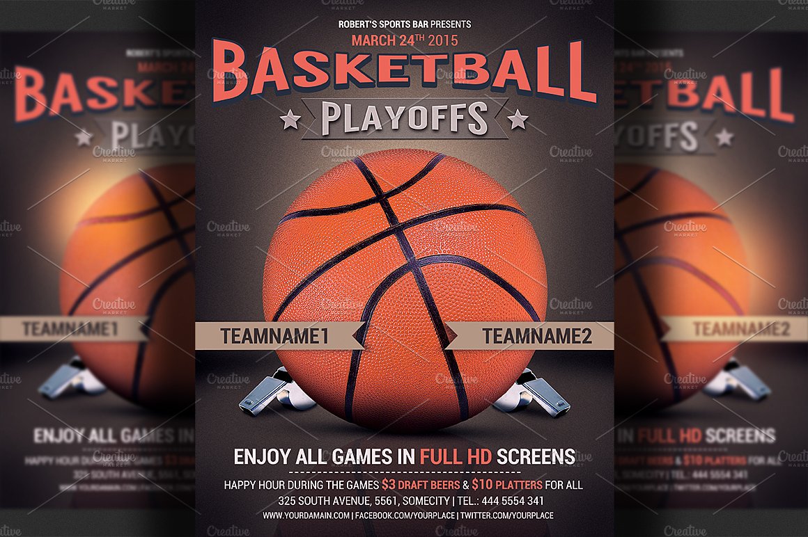 篮球比赛宣传海报传单模板 Basketball Flyer Template插图