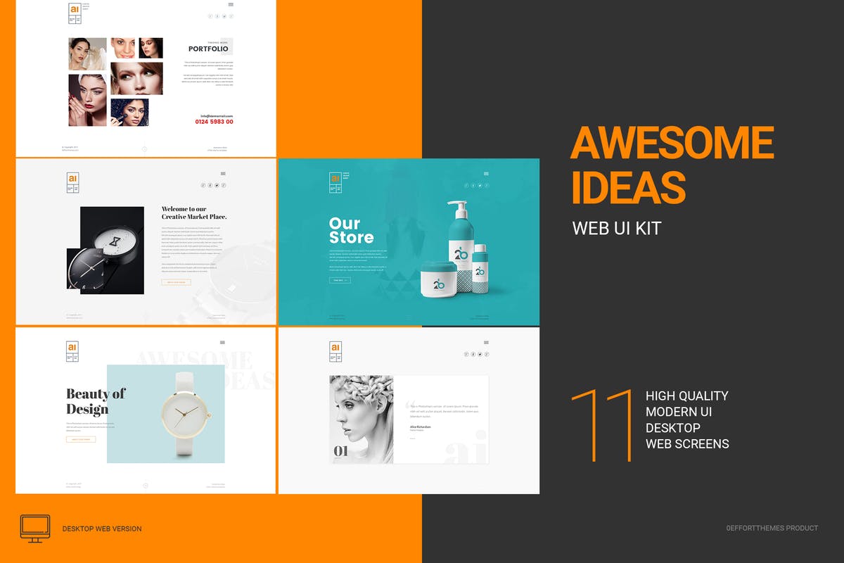 创意多用途网站Web用户界面工具包 Awesome Ideas Web UI Kit插图