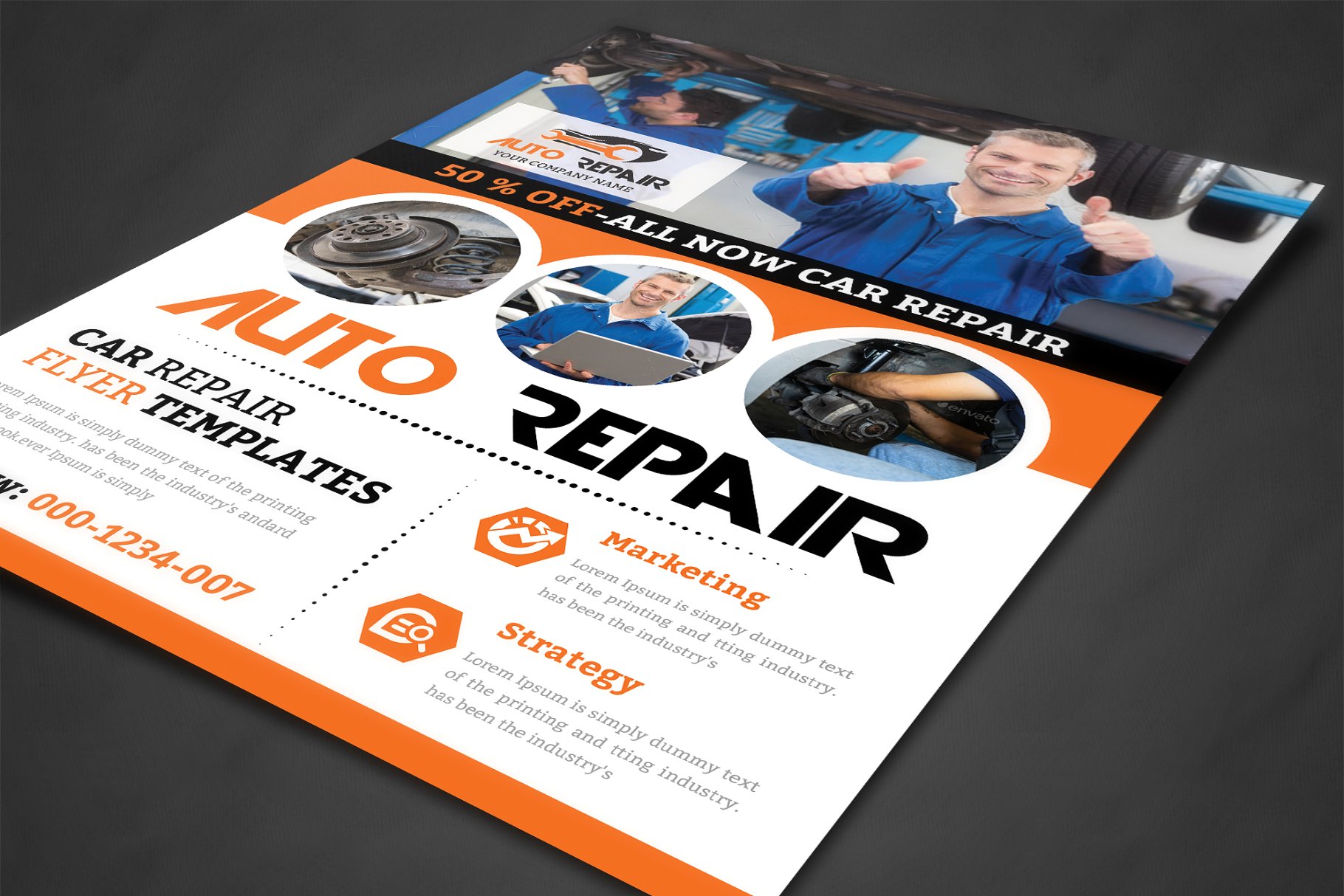 汽车修理汽配商单页宣传模板 Car Repair Flyer插图(1)