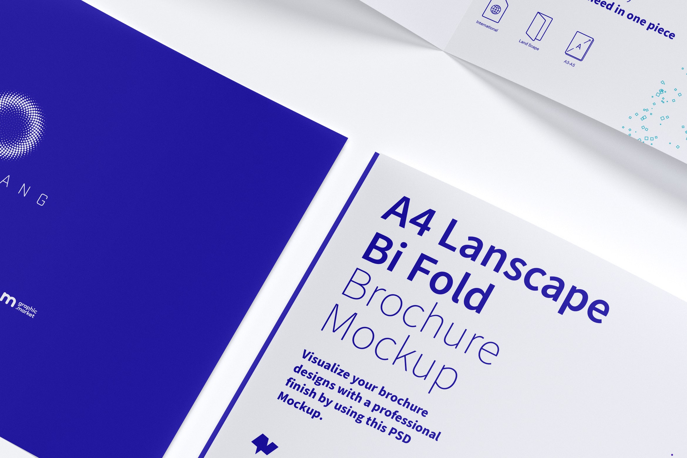 A4大小横向双折传单设计制作印刷效果图样机06 A4 Landscape Bi Fold Brochure Mockup 06插图(3)