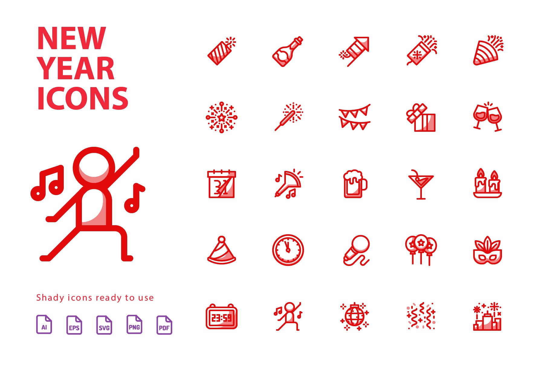 25枚新年主题矢量阴影图标v1 New Year Shady  Icons插图(2)