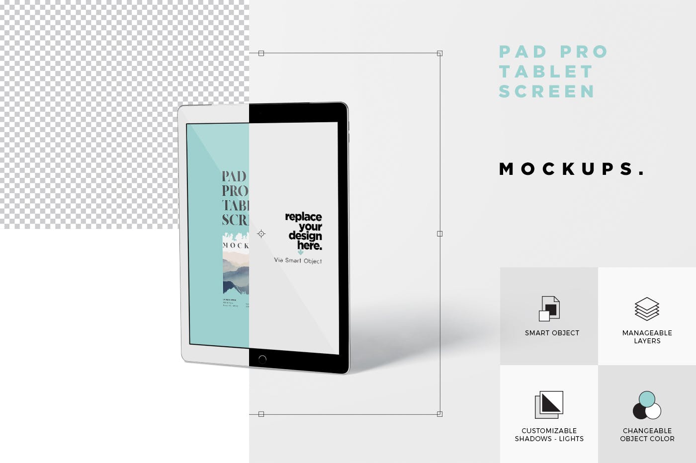 多角度iPad Pro屏幕演示样机PSD模板 Pad Pro Tablet Screen Mockup Set插图(6)