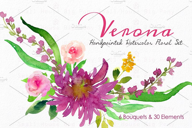 维罗纳-水彩花卉套装 Verona – Watercolor Floral Set插图(1)