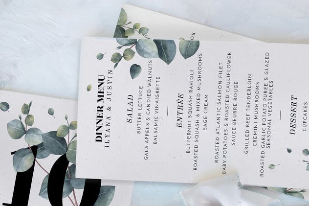 桉树叶子婚礼邀请函设计模板 Eucalyptus Foliage Wedding Suite插图(4)