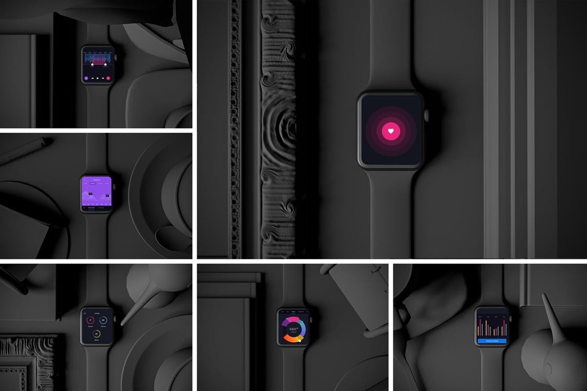 时尚深色Apple智能手表样机模板 Dark Apple watch插图
