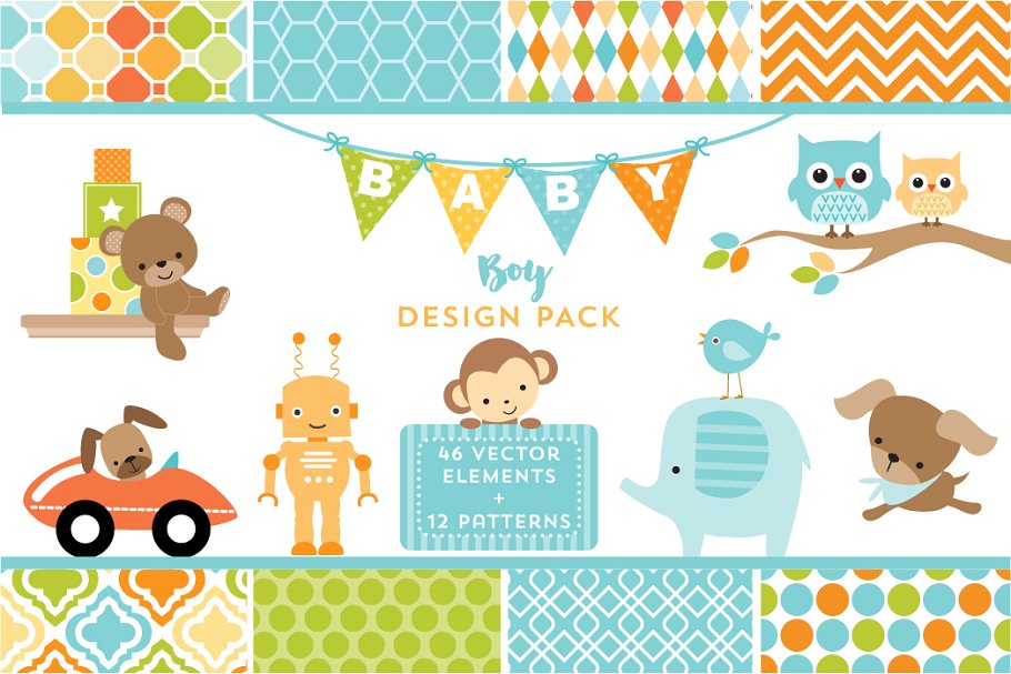 婴儿主题矢量插画&纹理 Baby Bundle of Graphics & Patterns插图(3)