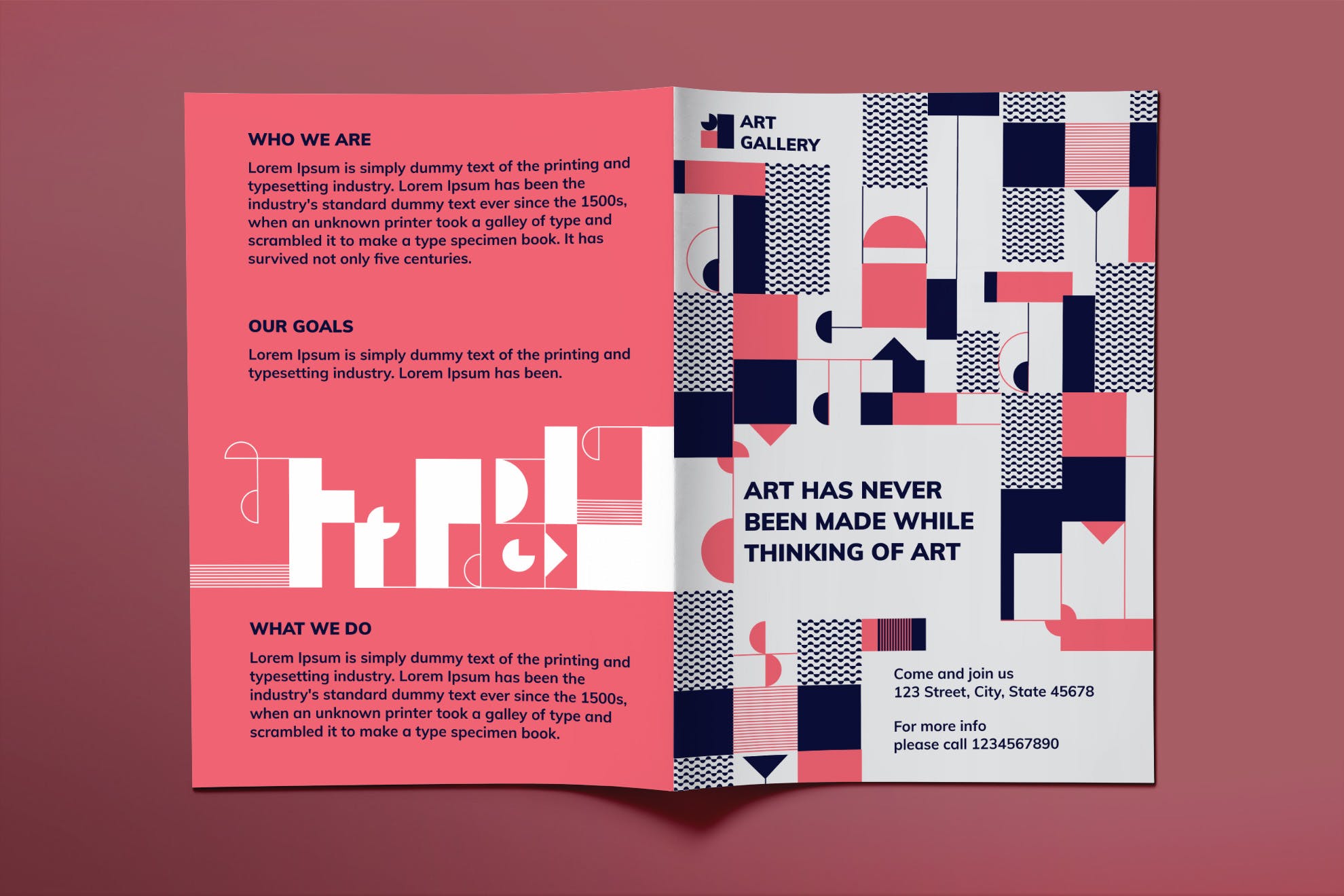 创意艺术工作室宣传传单设计模板 Art Gallery Brochure Bifold插图(1)