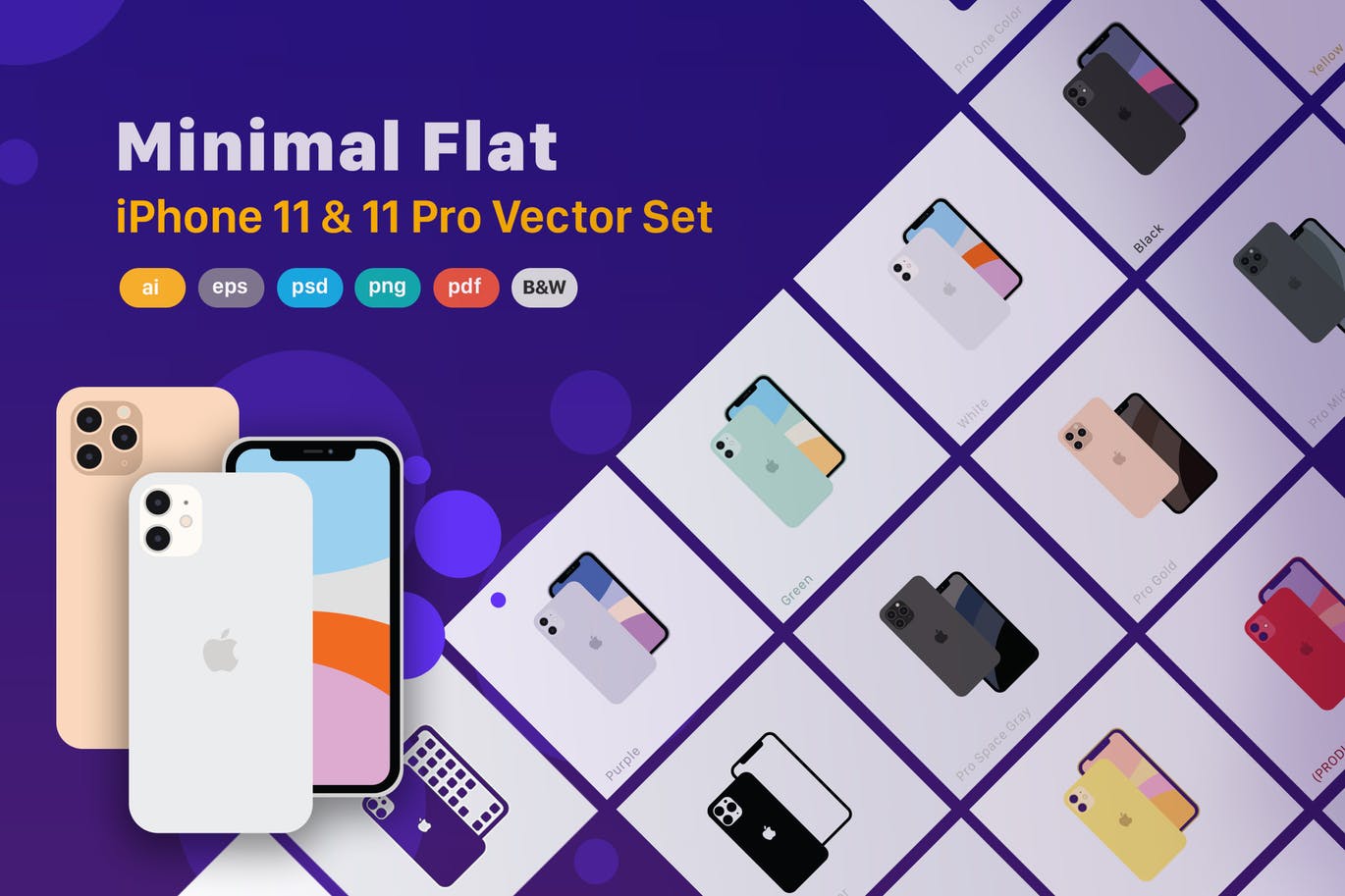 极简设计风格线条填充iPhone 11/11 Pro矢量图形设计素材 Minimal Flat iPhone 11 & 11 Pro Vector Set插图