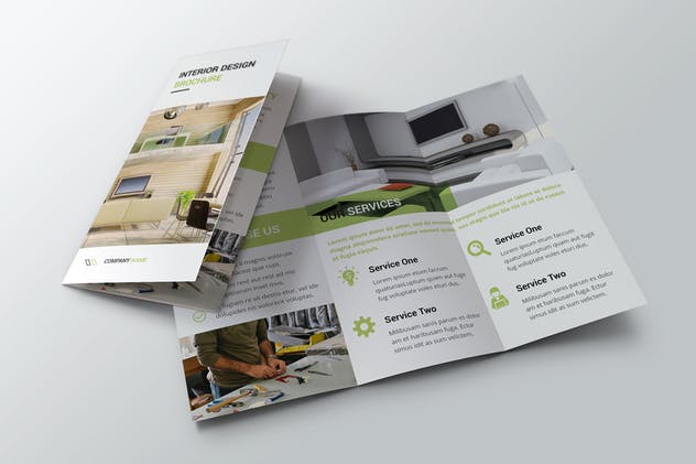 室内设计服务三折页传单模板 Interior Trifold Brochure插图(2)