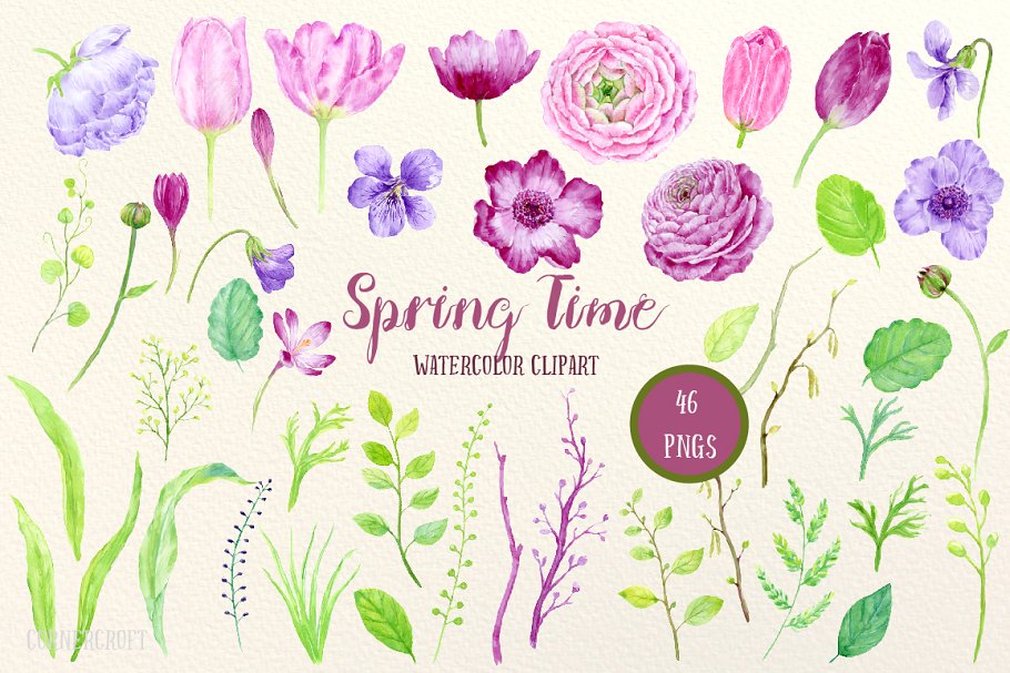水彩插画设计师套装 Watercolor Design Kit Spring Time插图(1)