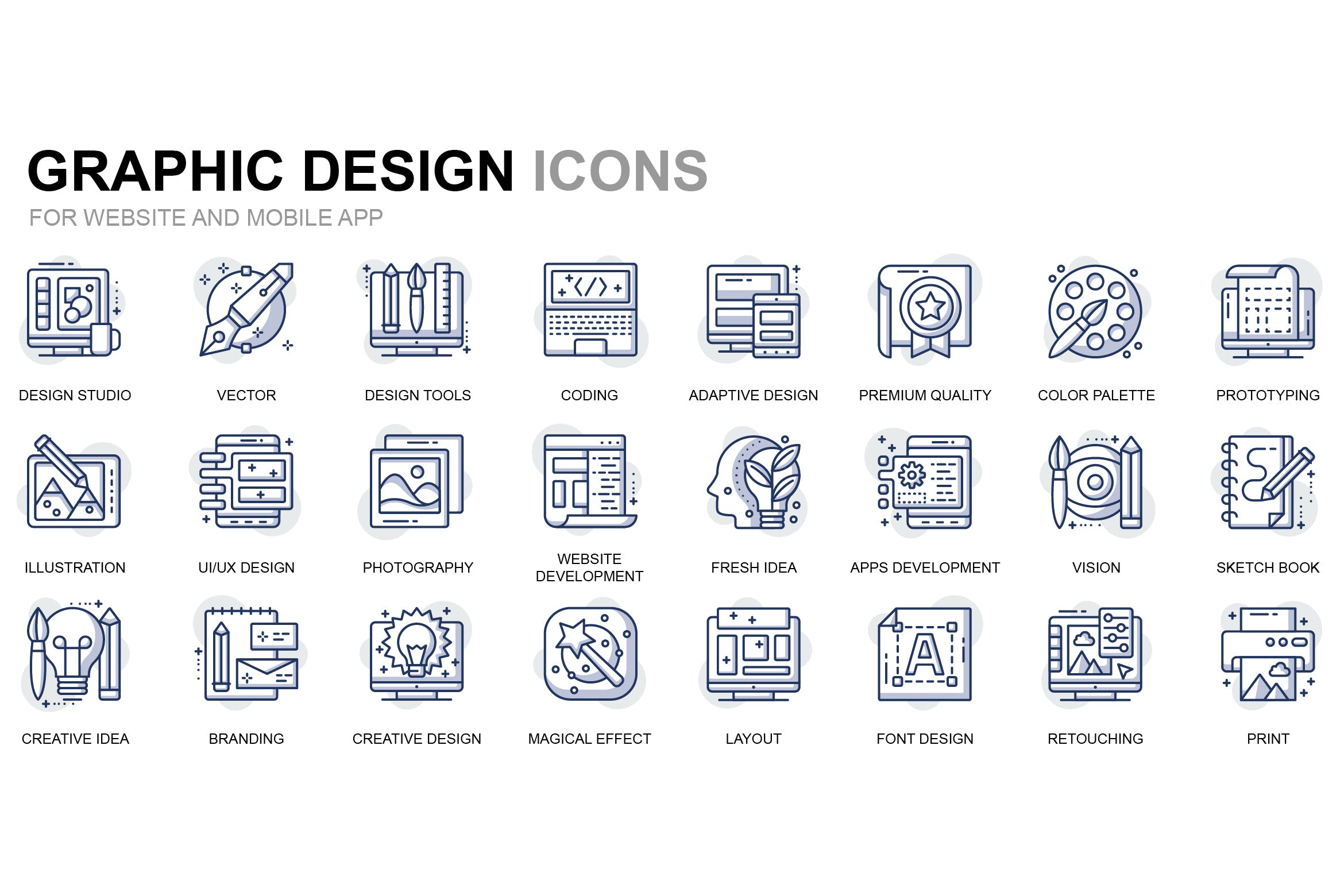 图形设计主题细线图标素材 Graphic Design Thin Line Icons插图