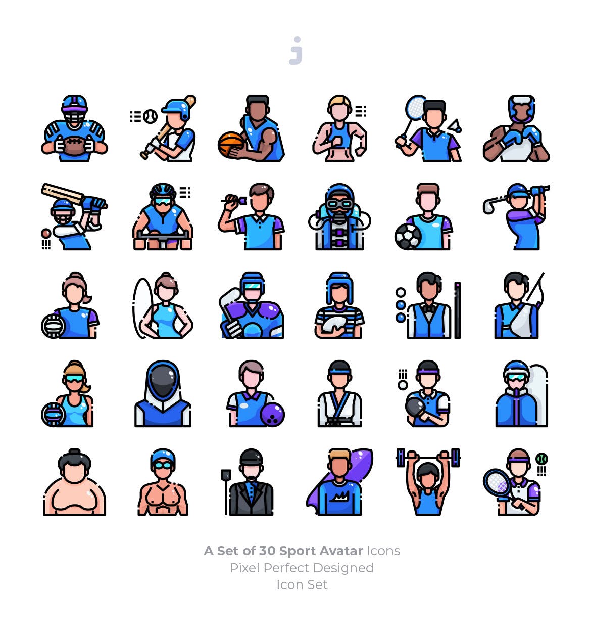 30枚运动员人物矢量图标 30 Sport Avatar Icons插图(1)