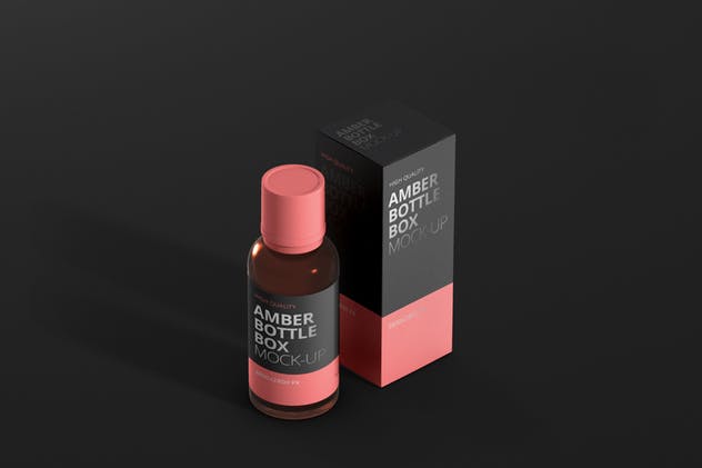 琥珀色药物瓶子&盒子设计样机 Amber Bottle Box Mockup插图(6)