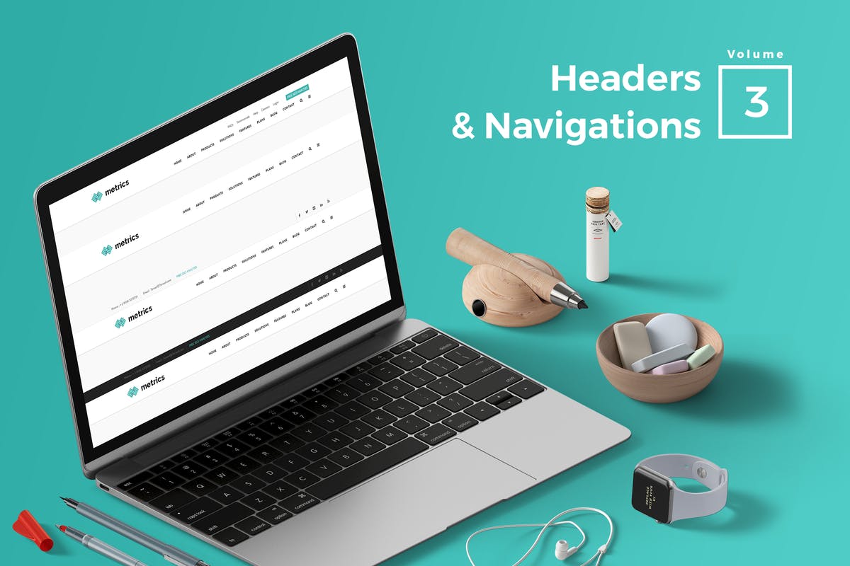 标题&导航菜单网站UI设计模板V3 Headers & Navigation for Web Vol 03插图