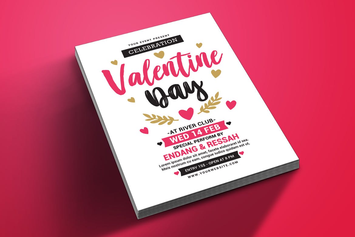 简约设计风格情人节主题海报传单模板 Valentine Day Celebration插图(3)
