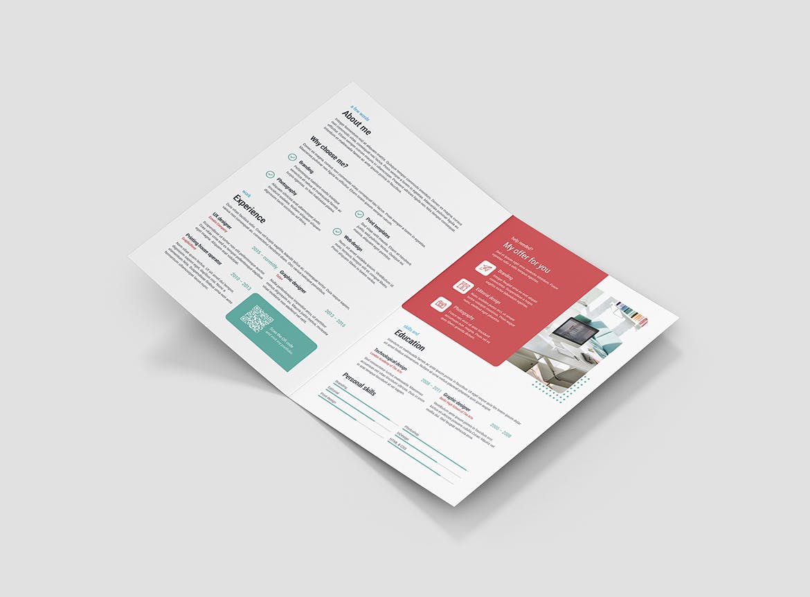 对折版式设计个人履历表设计模板 Brochure – Resume Bi-Fold插图(3)