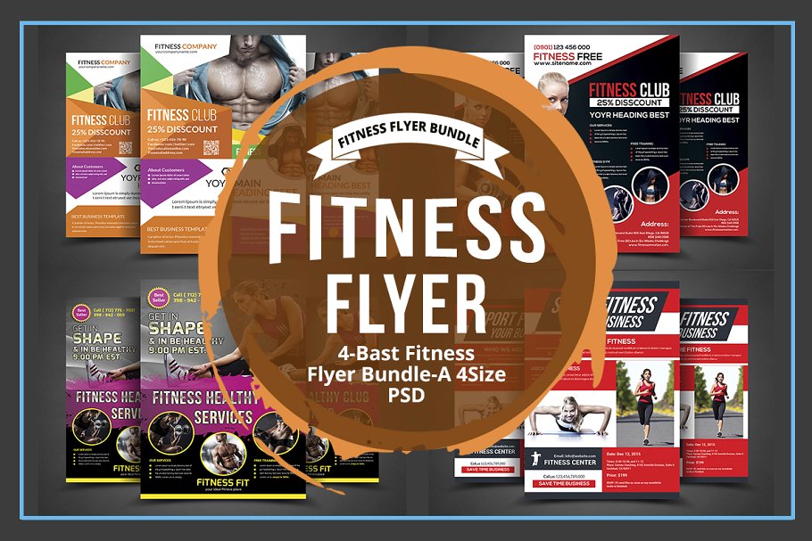 健身俱乐部宣传传单模板 Fitness / Gym Flyer Bundle Template插图