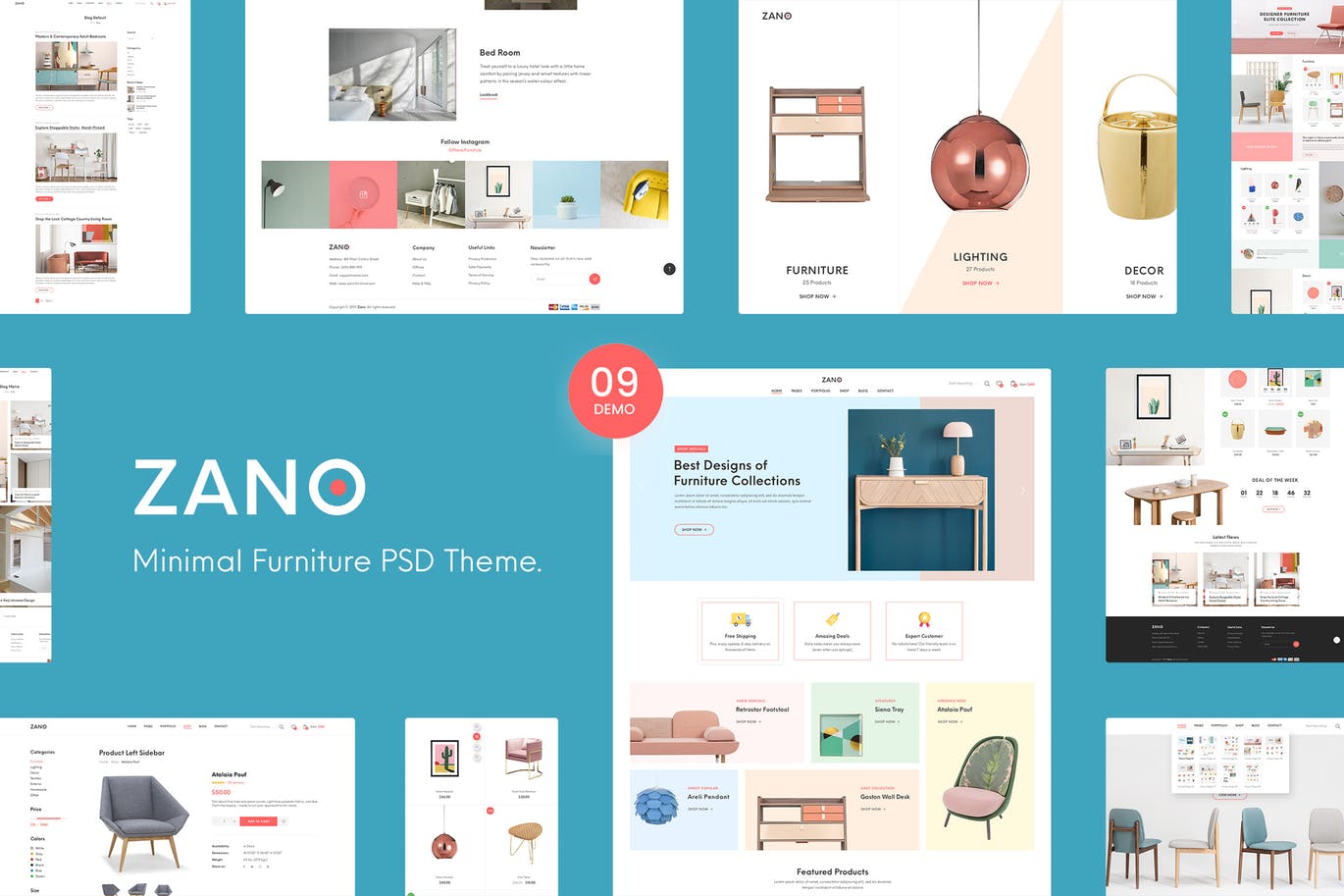 家具电子商务网上商城设计PSD模板 Zano | Furniture eCommerce PSD Template插图