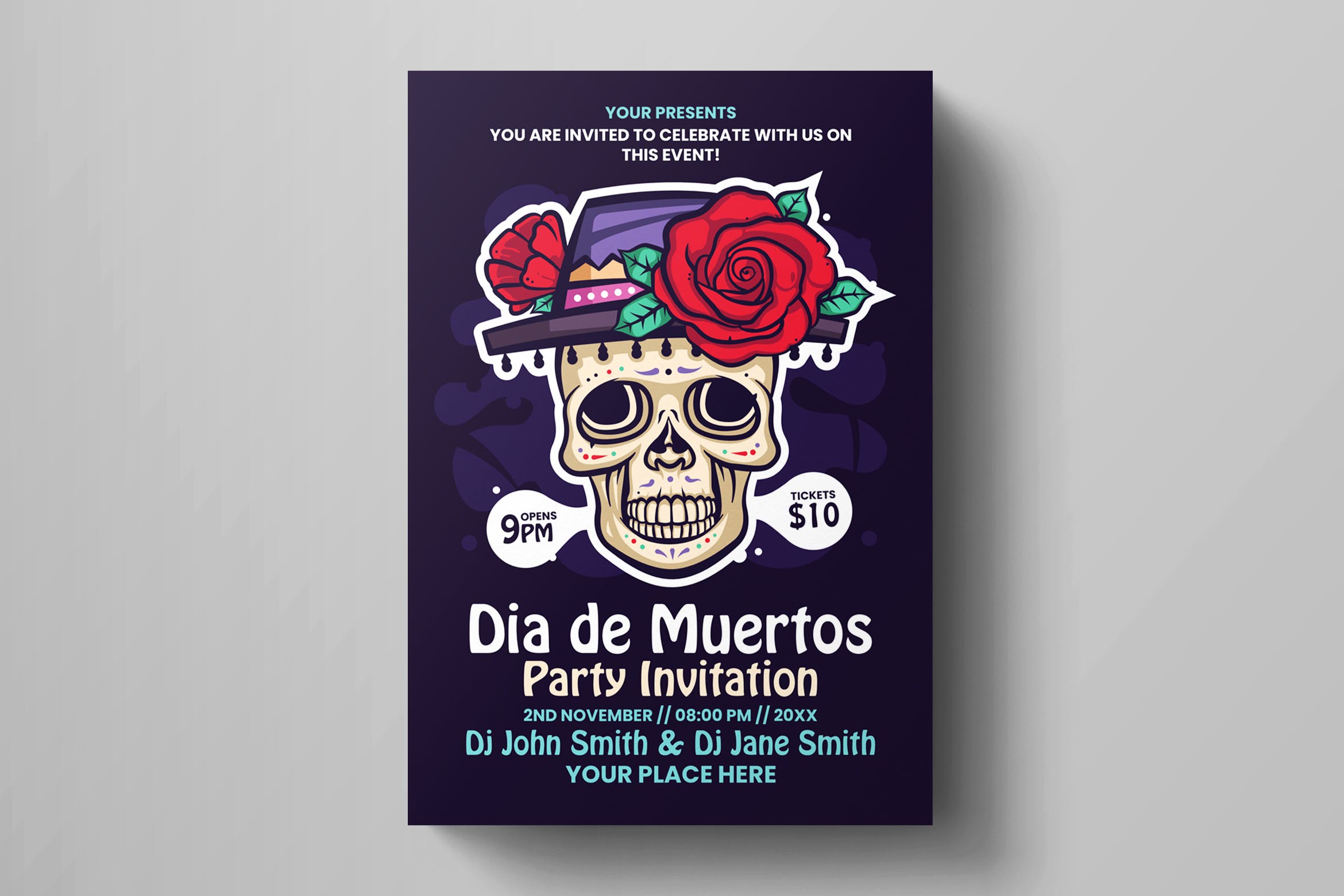 墨西哥亡灵节主题活动海报设计模板v1 Dia De Los Muertos Flyer Template插图