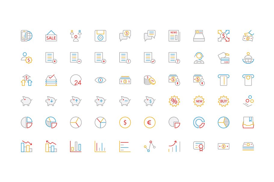 250+金融银行主题多彩线条图标素材 250+ Finance Colored Line Icons插图(3)