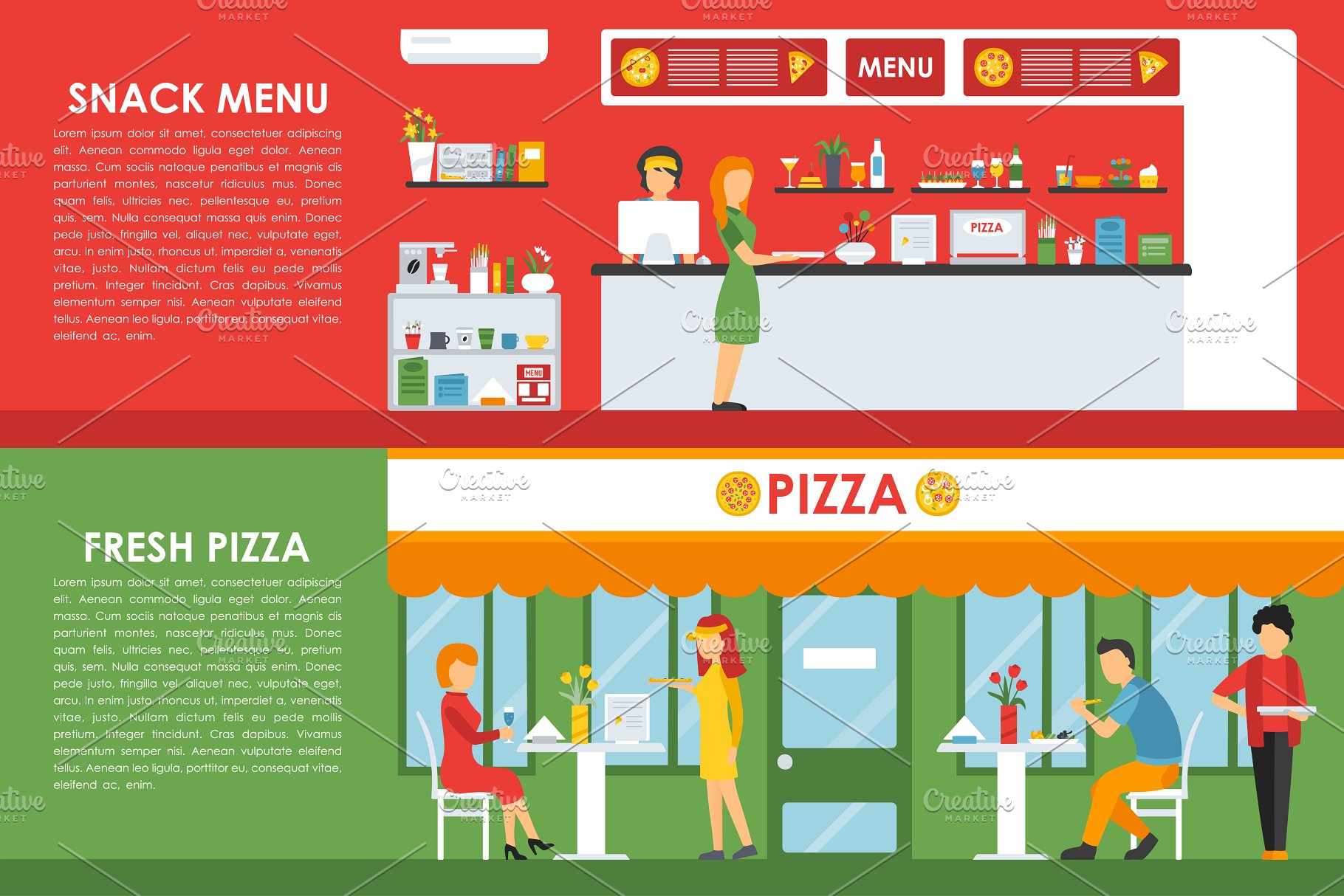 外卖&披萨餐厅内部展示服务概念平面插图 Pizzeria Flat Interiors 9 sets插图(5)