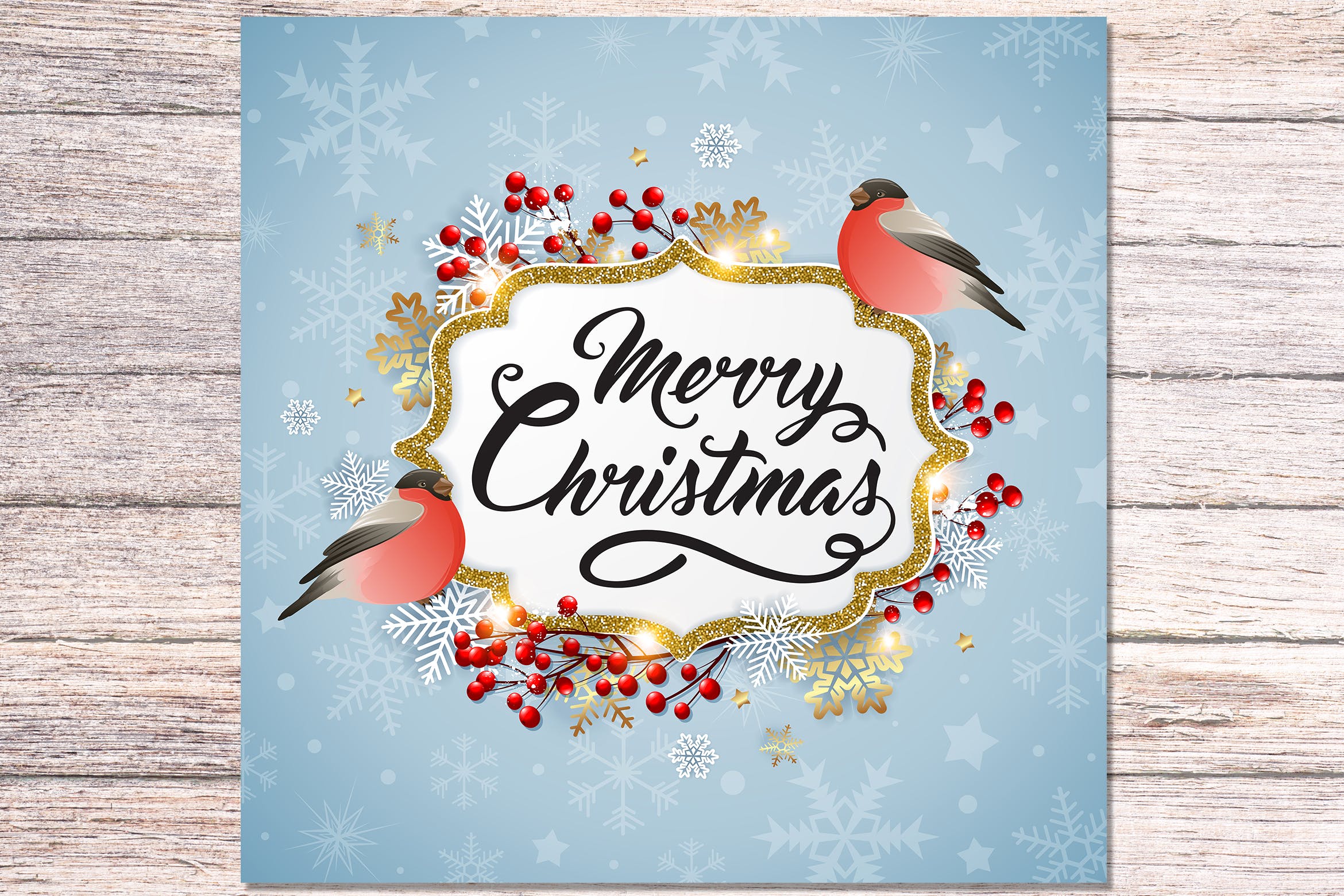 圣诞主题背景设计素材 Christmas Background with Bullfinches插图