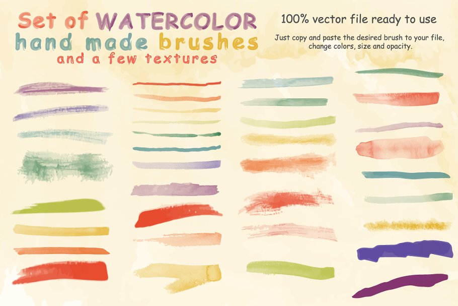 水彩画笔笔触AI笔刷&纹理 Watercolor Brushes and Textures插图