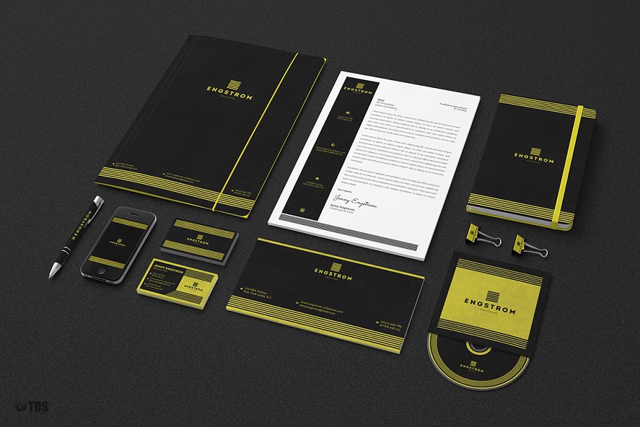 黑黄配色企业形象设计素材包 Black Yellow Corporate Identity PSD插图(3)