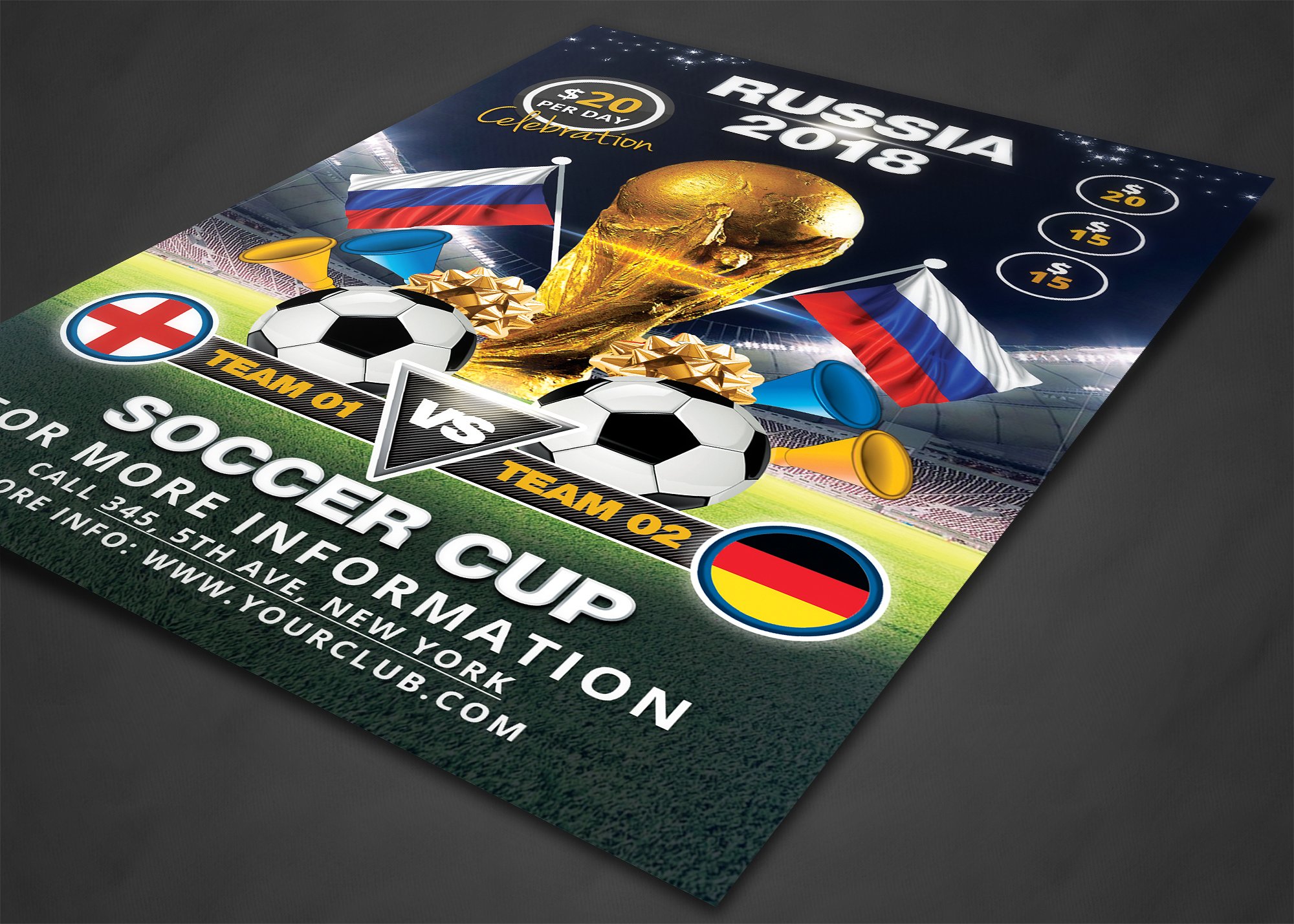 足球杯比赛宣传海报设计单页模板 Soccer Cup Flyer Template插图(1)