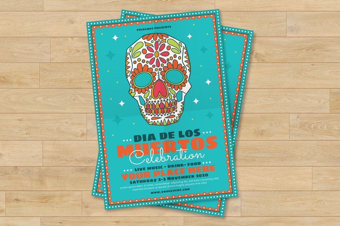 墨西哥亡灵节现场音乐会表演宣传海报设计模板 Dia De Los Muertos Festival插图(2)