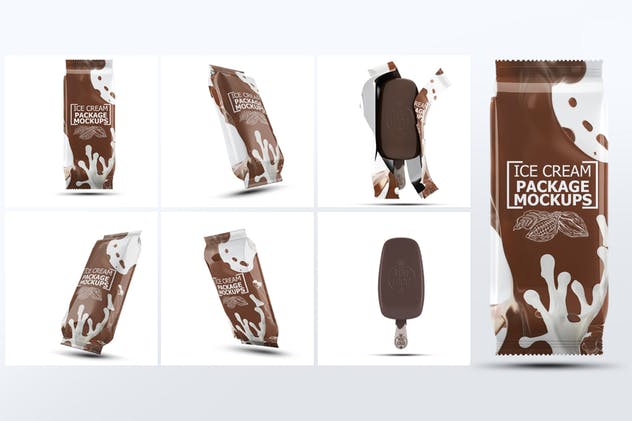 牛奶巧克力冰淇淋雪糕杯甜食包装样机 Ice Cream Packages Mock-Up Bundle插图(3)