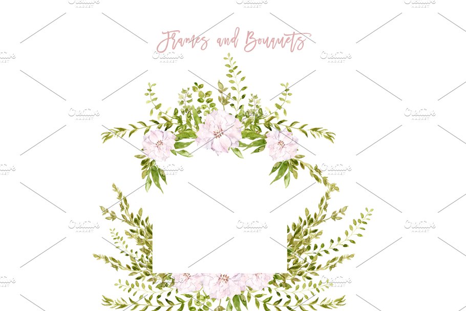 郁郁葱葱水彩花卉插画 Lush Greenery & Delicate Flowers插图(4)
