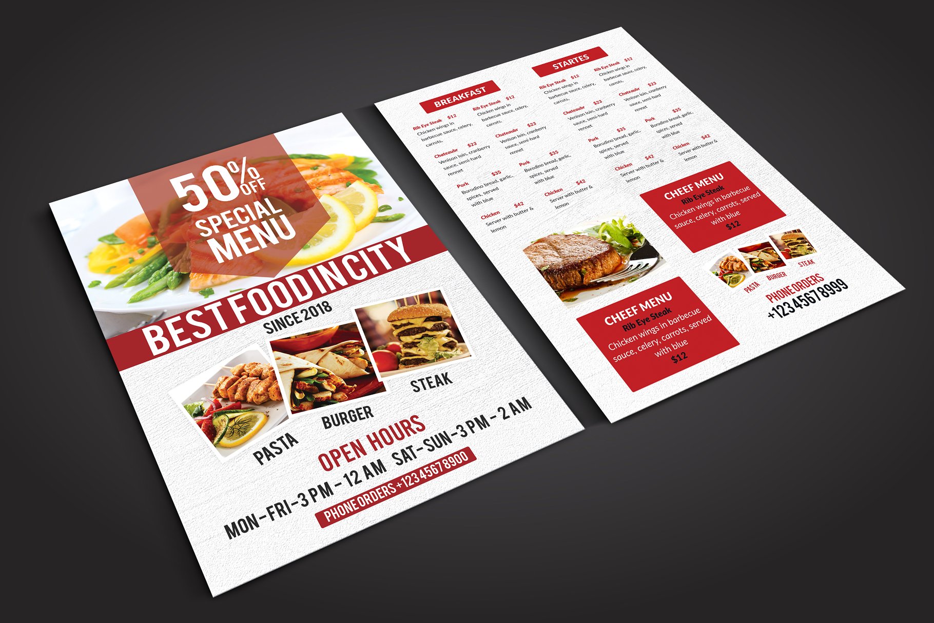 西餐厅单页设计菜单模板制作素材 Restaurant Menu插图(1)
