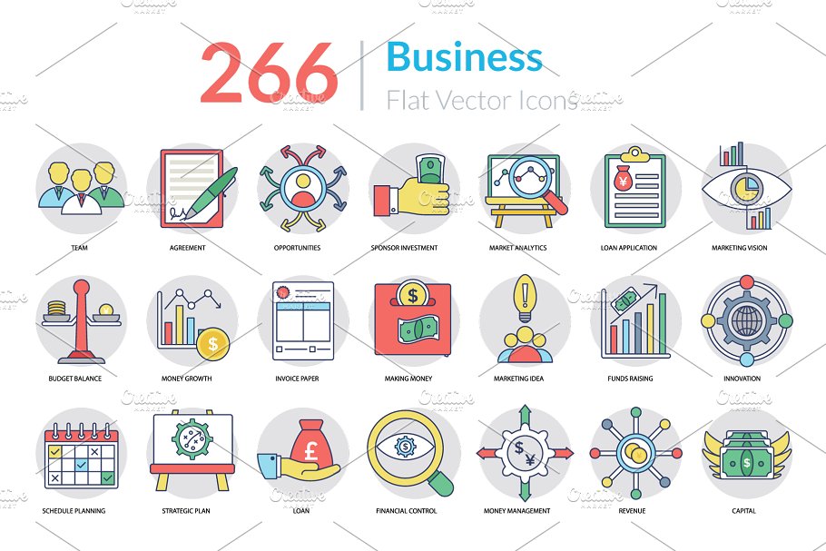 266枚扁平风商业图标 266 Flat Business Icons插图